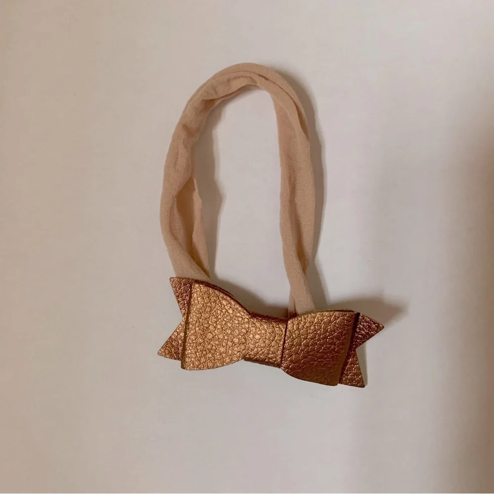 Baby Bling Bow- Baby Headband With Tan Leather Bow
